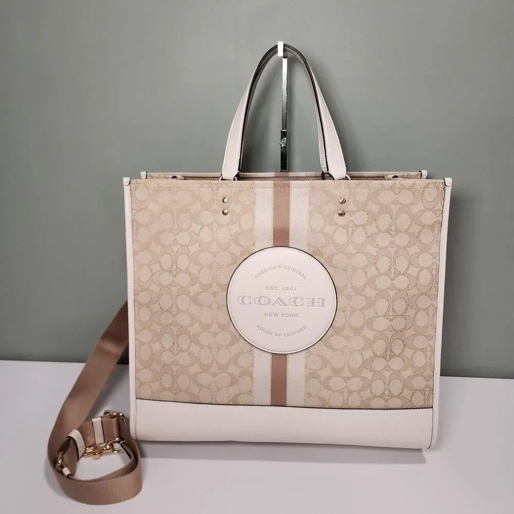 NWT Coach C8418 Dempsey 40 Tote Signature Jacquard & Leather Stripe Patch